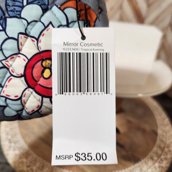 NWT Vera Bradley Tropical Evening Gray Floral Mirror Cosmetic Bag Mini Pouch - Picture 8 of 8